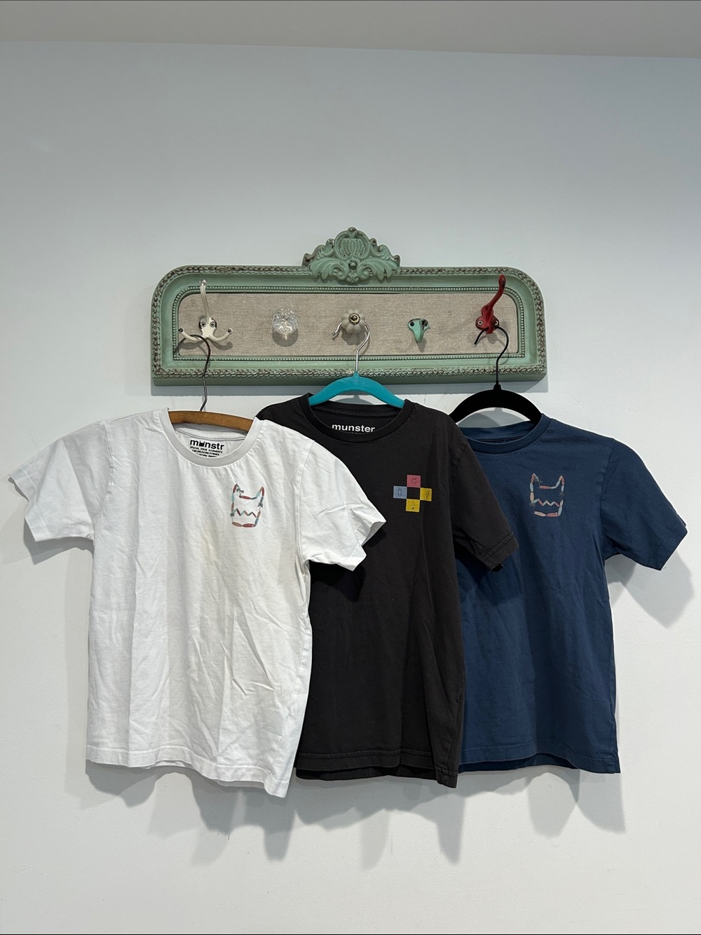 Munster bundle Kids size 7 Short Sleeve graphic Tee shirts White Black Navy boy